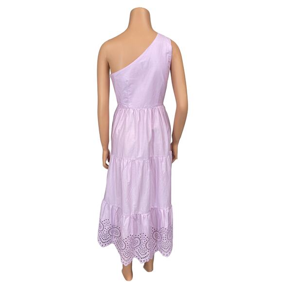 Gap One Shoulder Midi Dress Sz 2 New $98 Iris Purple Cotton Side Zip Eyelet Hem - Picture 3 of 12